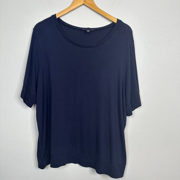 Universal Thread Aimee Liquid Jersey Rib Hem Tee Navy - Picture 2 of 8